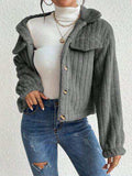 Fuzzy Button Up Collared Neck Jacket - Trendsi - Flyclothing LLC
