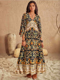 Floral V-Neck Midi Dress - Trendsi - Flyclothing LLC