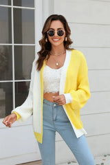 Open Front Contrast Color Balloon Sleeve Cardigan - Trendsi - Flyclothing LLC