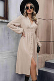 V-Neck Buttoned Slit Dress - Flyclothing LLC