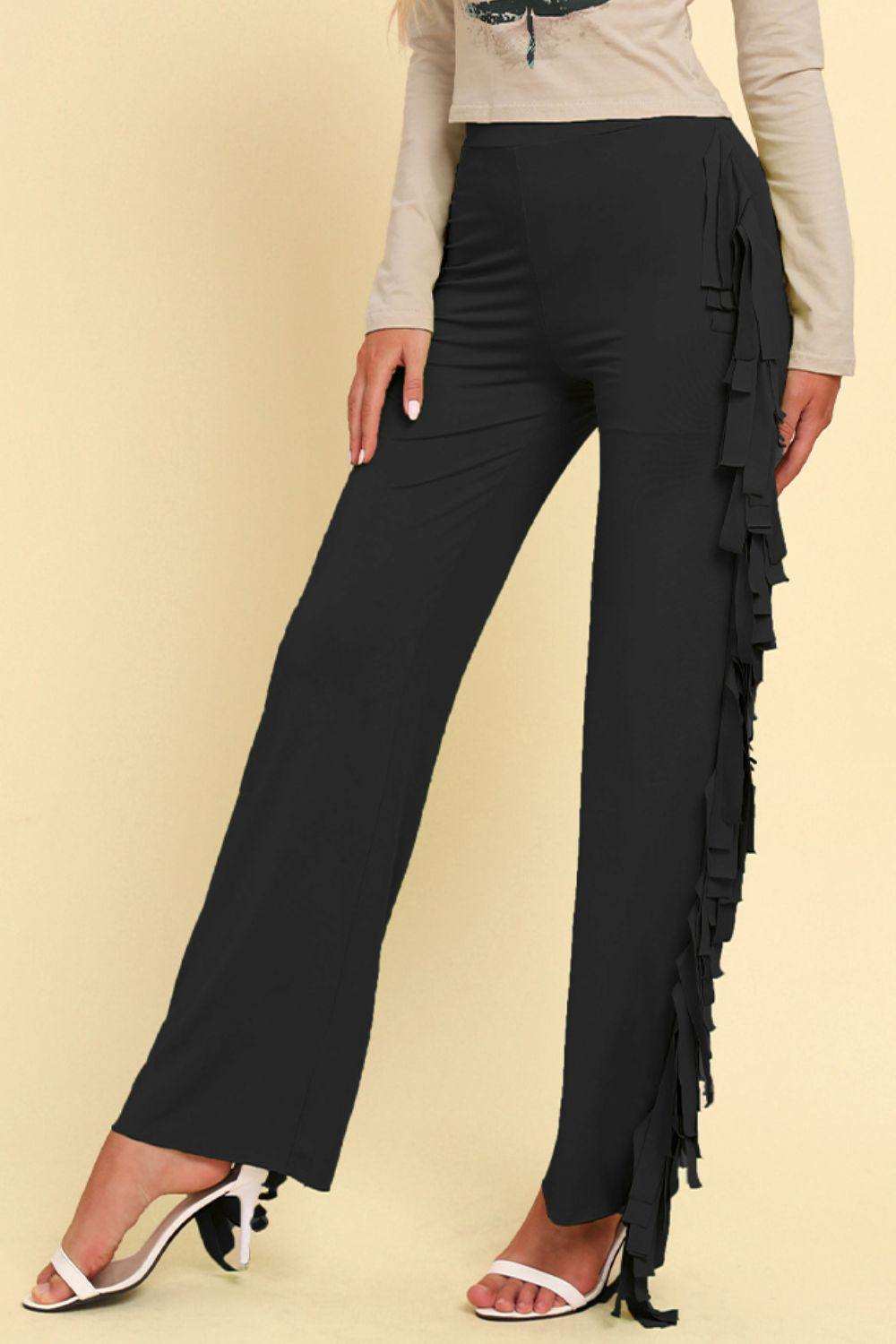 Fringe Trim Wide Leg Pants - Trendsi - Flyclothing LLC
