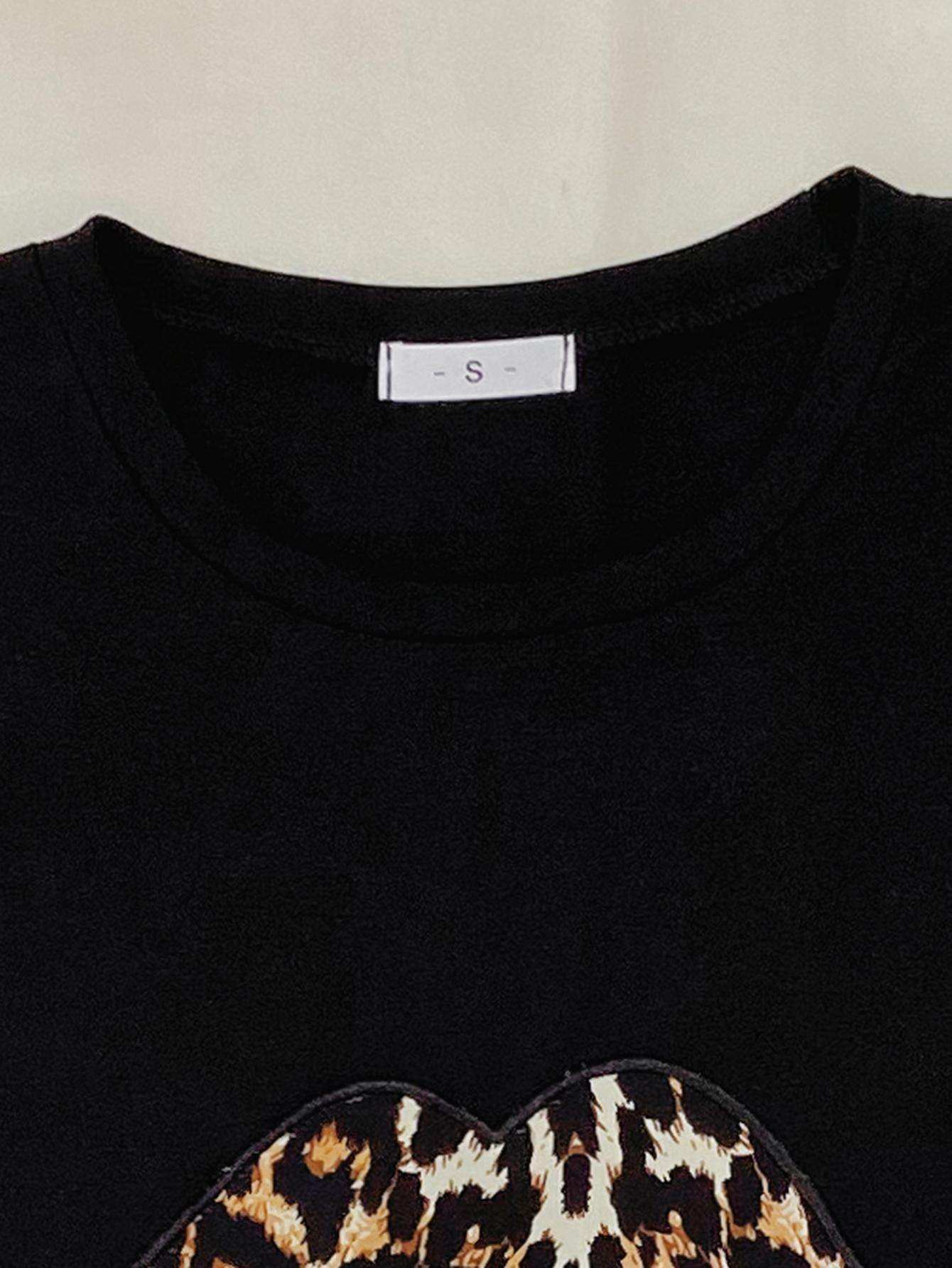 Leopard Lip Graphic Top and Shorts Lounge Set - Trendsi - Flyclothing LLC