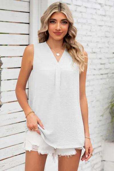 Texture V-Neck Sleeveless Top - Trendsi - Flyclothing LLC