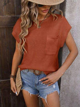 Pocketed Round Neck Cap Sleeve Sweater - Trendsi - Flyclothing LLC