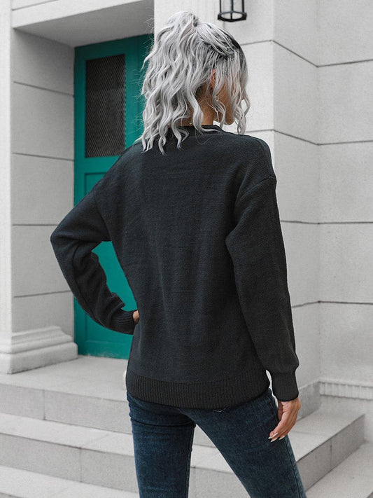 Dropped Shoulder Button Detail Sweater - Trendsi