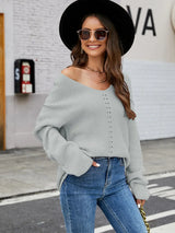 V-Neck Rib-Knit Top - Trendsi - Flyclothing LLC