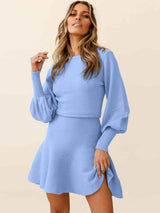 Round Neck Lantern Sleeve Sweater Dress - Trendsi - Flyclothing LLC