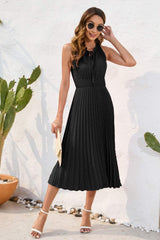 Swiss Dot Tie Neck Sleeveless Dress - Trendsi - Flyclothing LLC