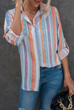 Striped Button-Up Curved Hem Shirt with Breast Pocket - Trendsi - Flyclothing LLC