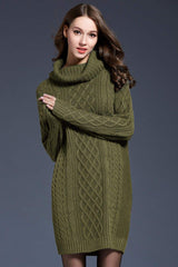Full Size Mixed Knit Cowl Neck Dropped Shoulder Sweater Dress - Trendsi