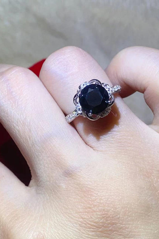 2 Carat Black Moissanite Floral Ring - Trendsi