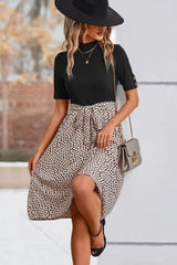 Printed Short Sleeve Belted Dress - Trendsi - Flyclothing LLC