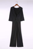 Twisted Plunge Three-Quarter Sleeve Jumpsuit - Trendsi - Flyclothing LLC
