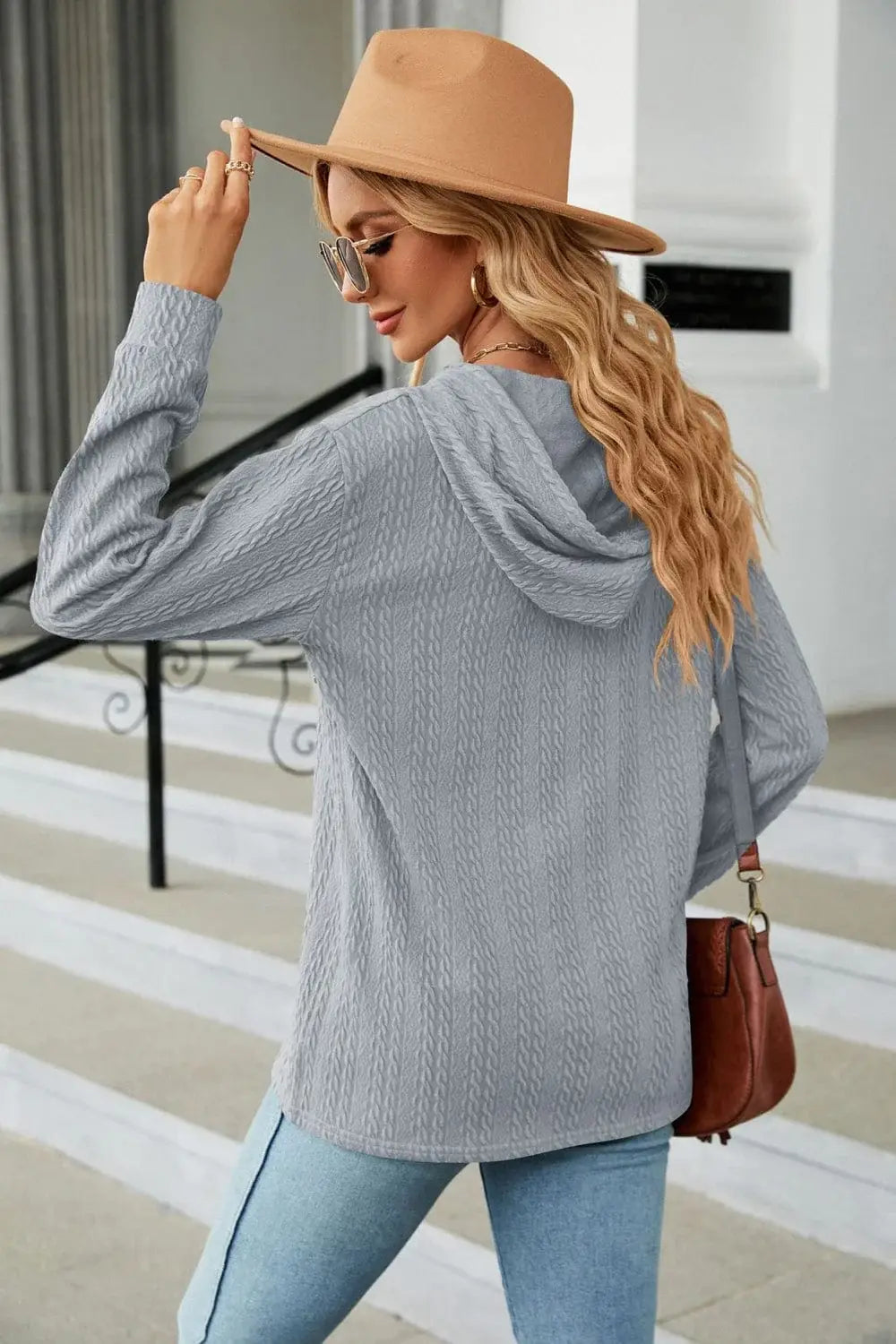 Cable-Knit Long Sleeve Hoodie - Trendsi - Flyclothing LLC