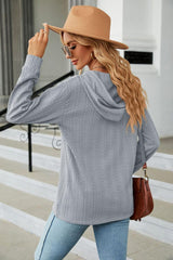 Cable-Knit Long Sleeve Hoodie - Trendsi