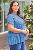 Plus Size Eyelet Round Neck Short Sleeve Blouse - Trendsi - Flyclothing LLC