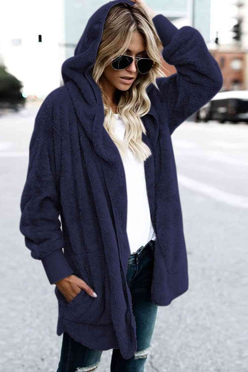 Teddy Hooded Jacket with Pockets - Trendsi - Flyclothing LLC
