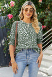 Polka Dot Round Neck Lantern Sleeve Blouse - Trendsi - Flyclothing LLC