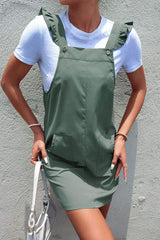 Ruffed Overall Dress with Pockets - Trendsi - Flyclothing LLC