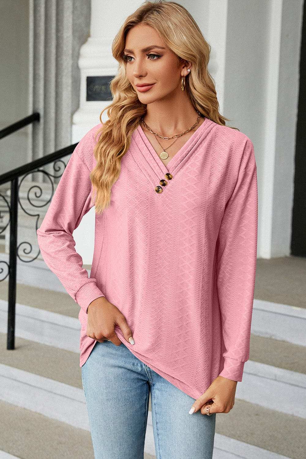 V-Neck Long Sleeve T-Shirt - Trendsi - Flyclothing LLC