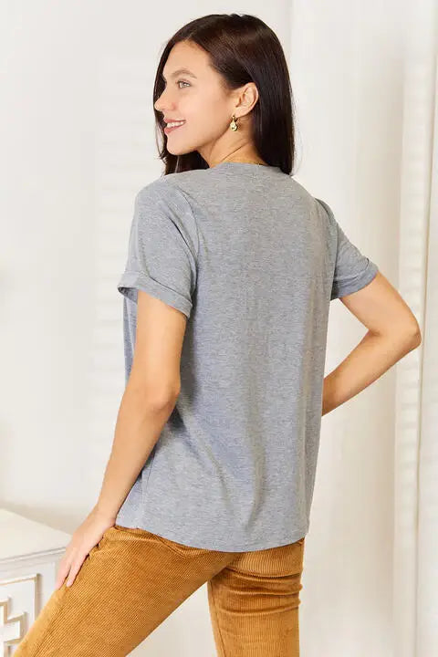 Simply Love US Flag Graphic Cuffed Sleeve T-Shirt - Trendsi - Flyclothing LLC