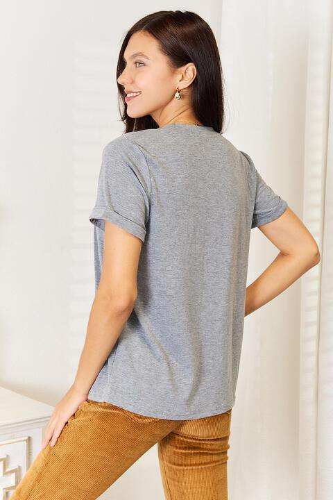 Simply Love US Flag Graphic Cuffed Sleeve T-Shirt - Trendsi - Flyclothing LLC