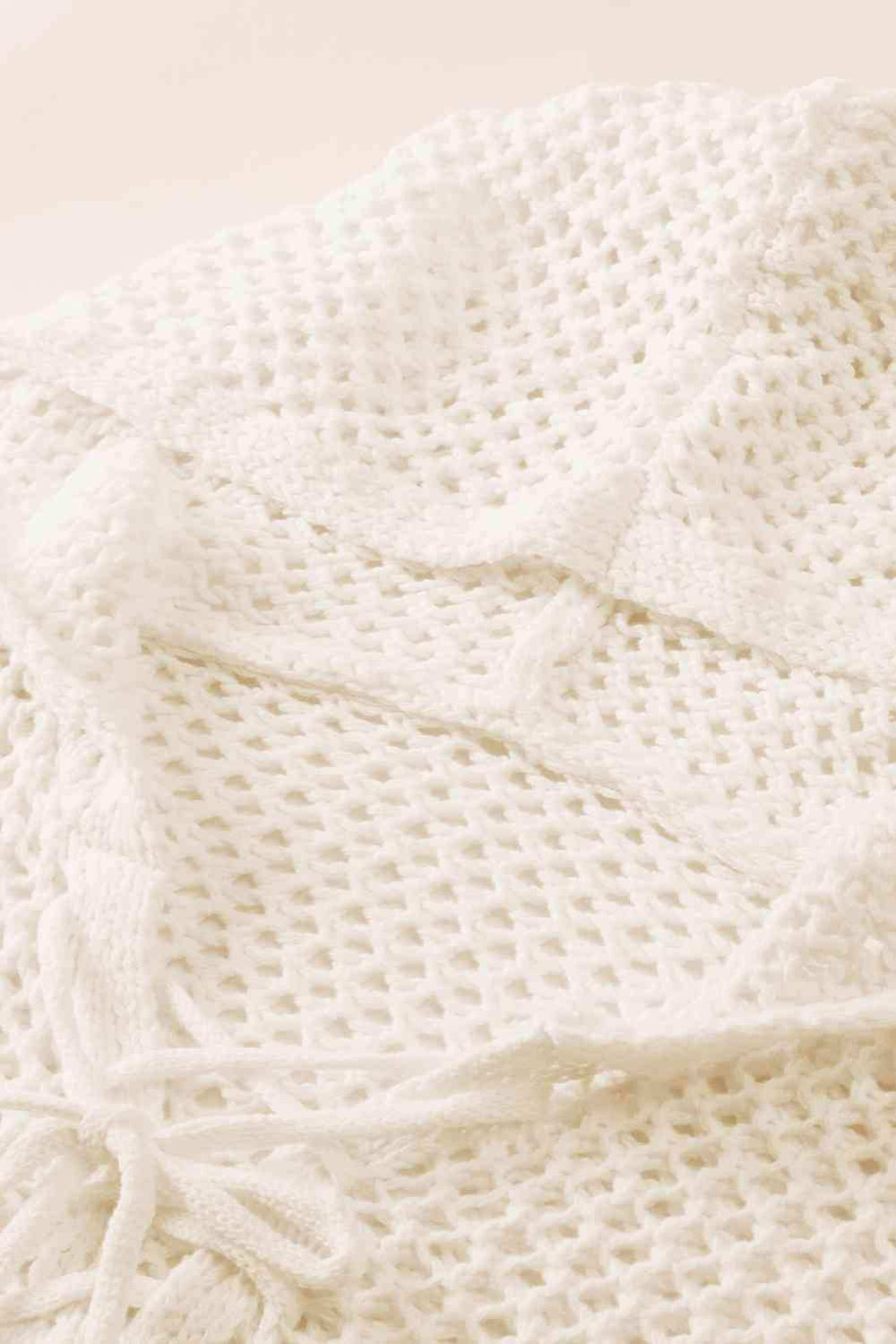 Openwork Lace-Up Hooded Sweater - Trendsi - Flyclothing LLC