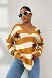 Star Pattern V-Neck Cutout Sweater - Trendsi - Flyclothing LLC