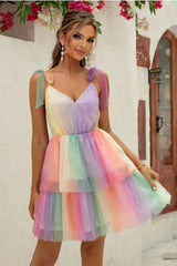 Gradient Tie-Shoulder Layered Dress - Trendsi - Flyclothing LLC
