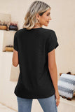 Eyelet V-Neck Petal Sleeve T-Shirt - Trendsi - Flyclothing LLC