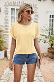 Full Size Round Neck Eyelet Short Sleeve Top - Trendsi - Flyclothing LLC