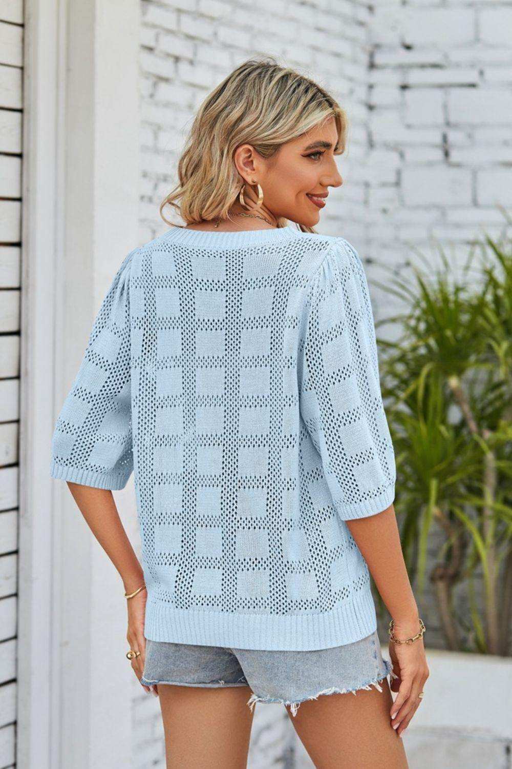 Ribbed Trim Round Neck Knit Top - Trendsi - Flyclothing LLC