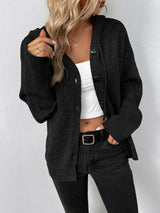 Button-Down Long Sleeve Hooded Sweater - Trendsi - Flyclothing LLC