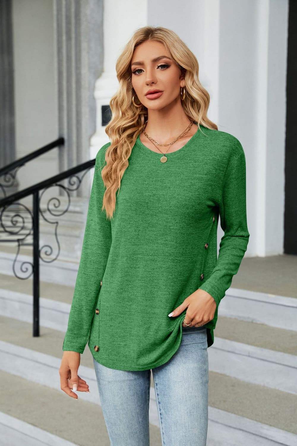 Round Neck Long Sleeve T-Shirt - Trendsi - Flyclothing LLC