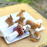 Set of Six Mahogany Wood Animal Napkin Rings - Jedando Handicrafts - Jedando Handicrafts - Flyclothing LLC