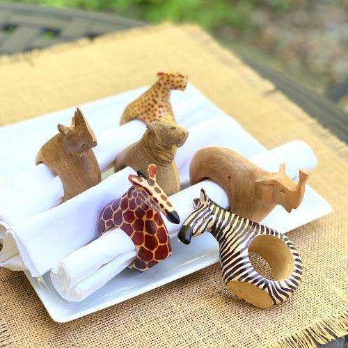 Set of Six Mahogany Wood Animal Napkin Rings - Jedando Handicrafts - Jedando Handicrafts - Flyclothing LLC