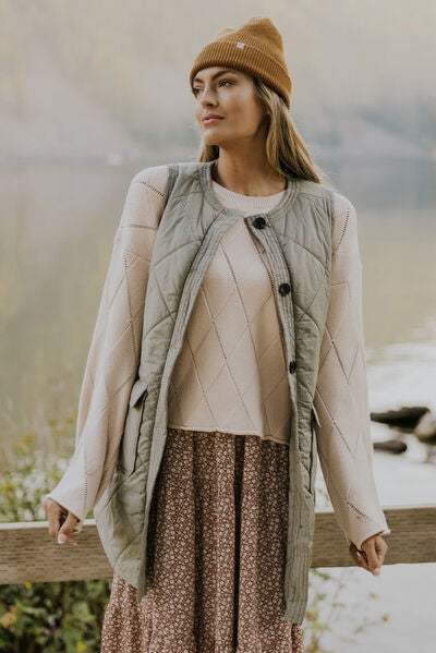 Button Up Pocketed Vest Coat - Trendsi - Flyclothing LLC
