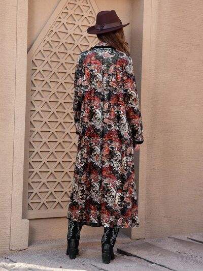 Printed Open Front Long Sleeve Outerwear - Trendsi - Flyclothing LLC