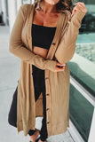 Button Up High-Low Long Sleeve Slit Cardigan - Trendsi
