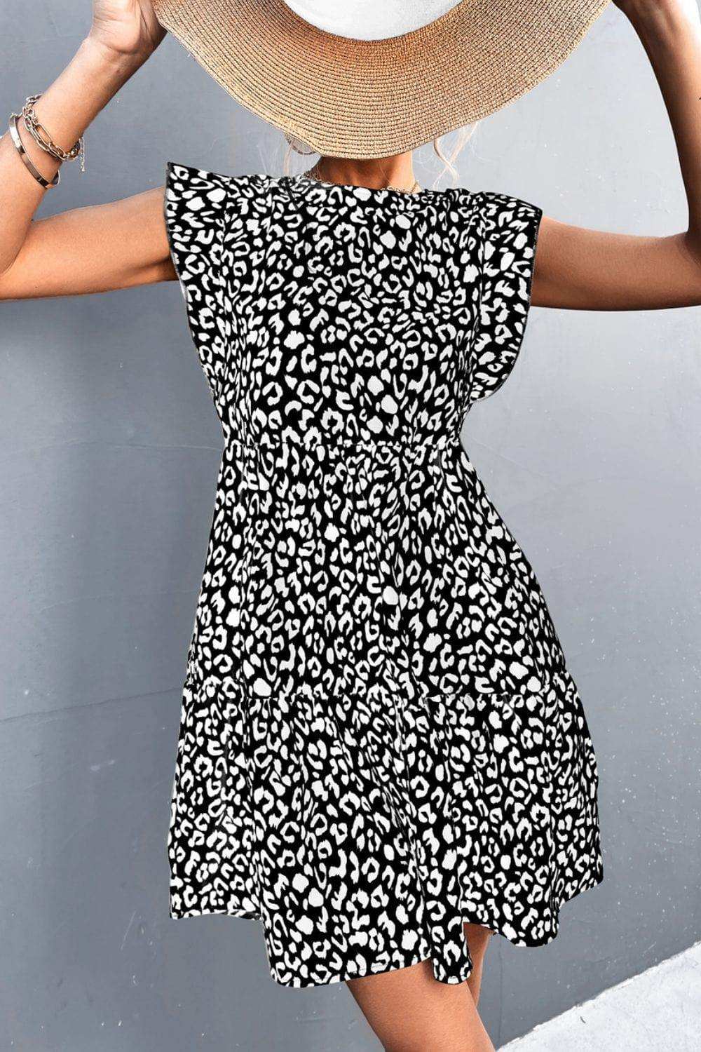 Leopard Round Neck Mini Dress - Trendsi - Flyclothing LLC