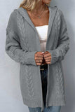 Cable-Knit Dropped Shoulder Hooded Cardigan - Trendsi - Flyclothing LLC