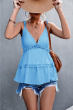 Frill Trim Sleeveless Plunge Top - Trendsi