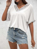 Lace Detail V-Neck T-Shirt - Trendsi - Flyclothing LLC