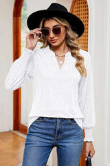 Notched Lantern Sleeve T-Shirt - Trendsi - Flyclothing LLC