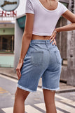 Raw Hem Denim Shorts with Pockets - Trendsi
