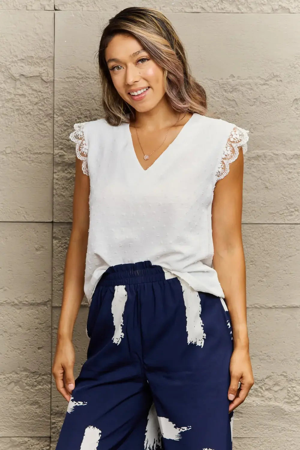 V-Neck Lace Trim Tank Top - Trendsi - Flyclothing LLC