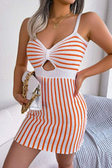 Striped Cutout Spaghetti Strap Knit Dress - Trendsi - Flyclothing LLC
