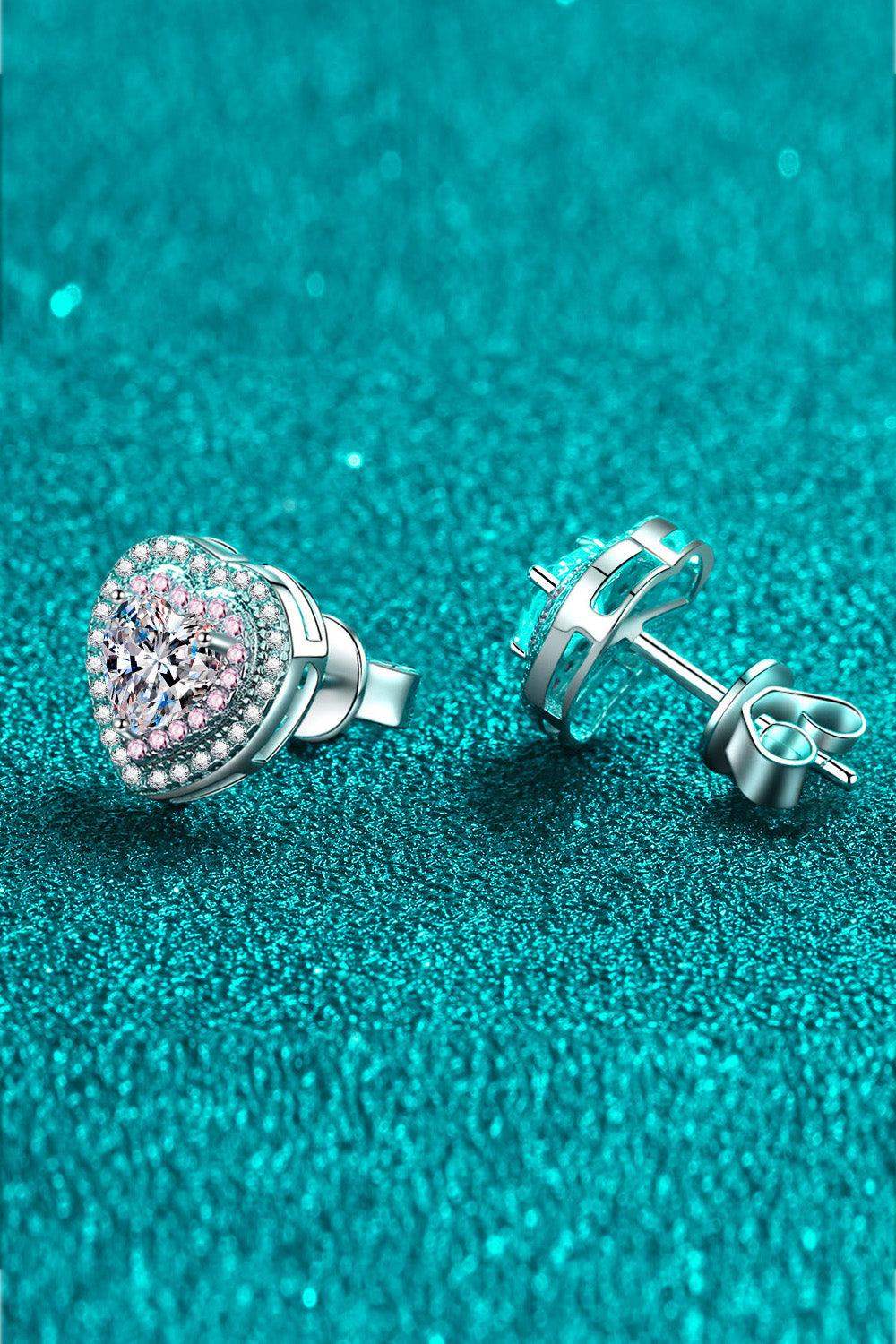 Moissanite Heart-Shaped Stud Earrings - Trendsi - Flyclothing LLC