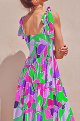 Floral Tie-Shoulder Smocked Midi Dress - Trendsi - Flyclothing LLC