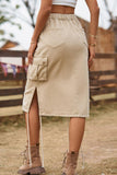 Drawstring Denim Cargo Skirt - Trendsi